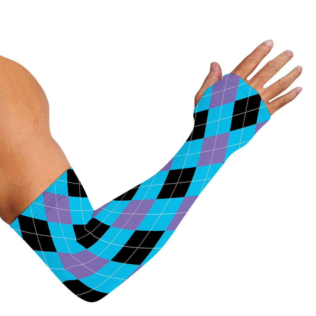 Blue Purple And Black Argyle Print Sun Protection Arm Sleeves