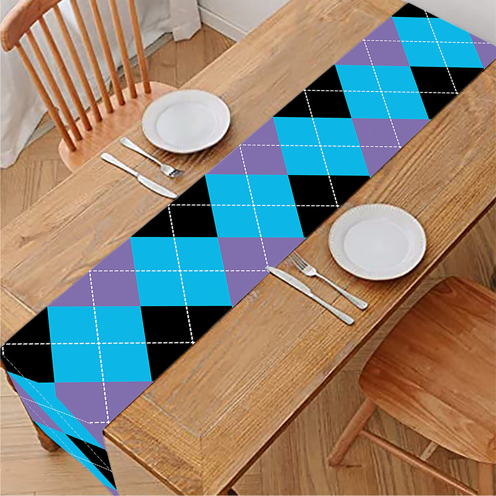 Blue Purple And Black Argyle Print Table Runner