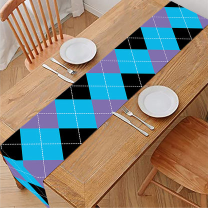 Blue Purple And Black Argyle Print Table Runner