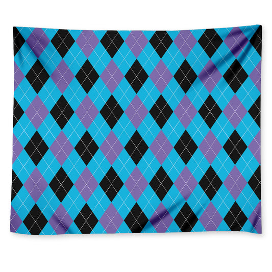 Blue Purple And Black Argyle Print Tapestry