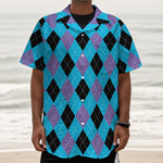 Blue Purple And Black Argyle Print Textured Short Sleeve Shirt