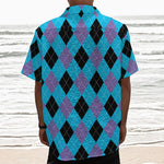 Blue Purple And Black Argyle Print Textured Short Sleeve Shirt