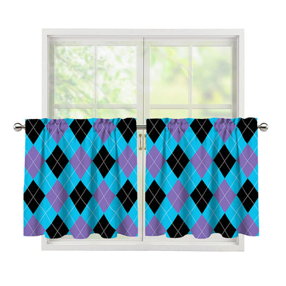 Blue Purple And Black Argyle Print Tier Curtains