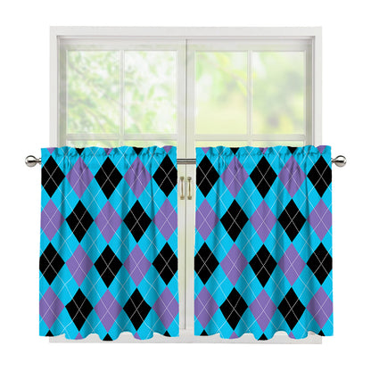 Blue Purple And Black Argyle Print Tier Curtains