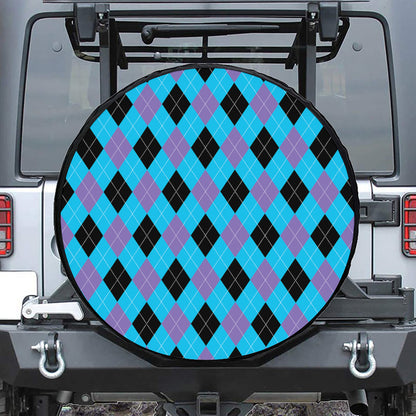 Blue Purple And Black Argyle Print Tire Cover