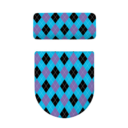 Blue Purple And Black Argyle Print Toilet Lid And Tank Cover Set