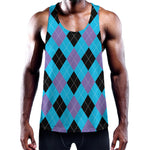 Blue Purple And Black Argyle Print Training Tank Top