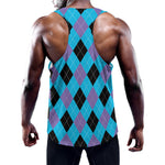 Blue Purple And Black Argyle Print Training Tank Top