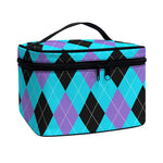 Blue Purple And Black Argyle Print Travel Makeup Bag