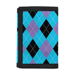 Blue Purple And Black Argyle Print Trifold Wallet