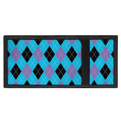 Blue Purple And Black Argyle Print Trifold Wallet