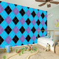 Blue Purple And Black Argyle Print Wall Sticker