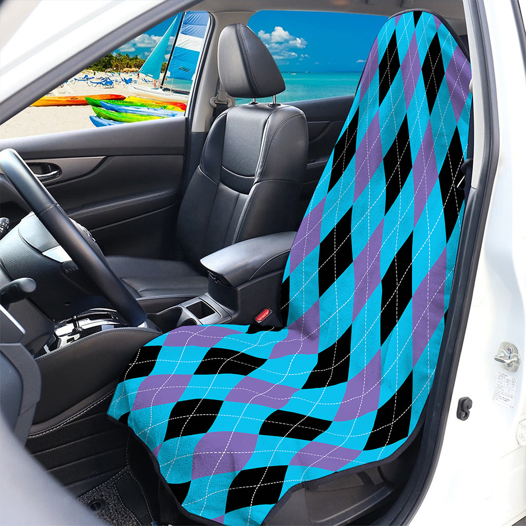 Blue Purple And Black Argyle Print Waterproof Car Seat Cover