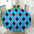 Blue Purple And Black Argyle Print Waterproof Round Tablecloth
