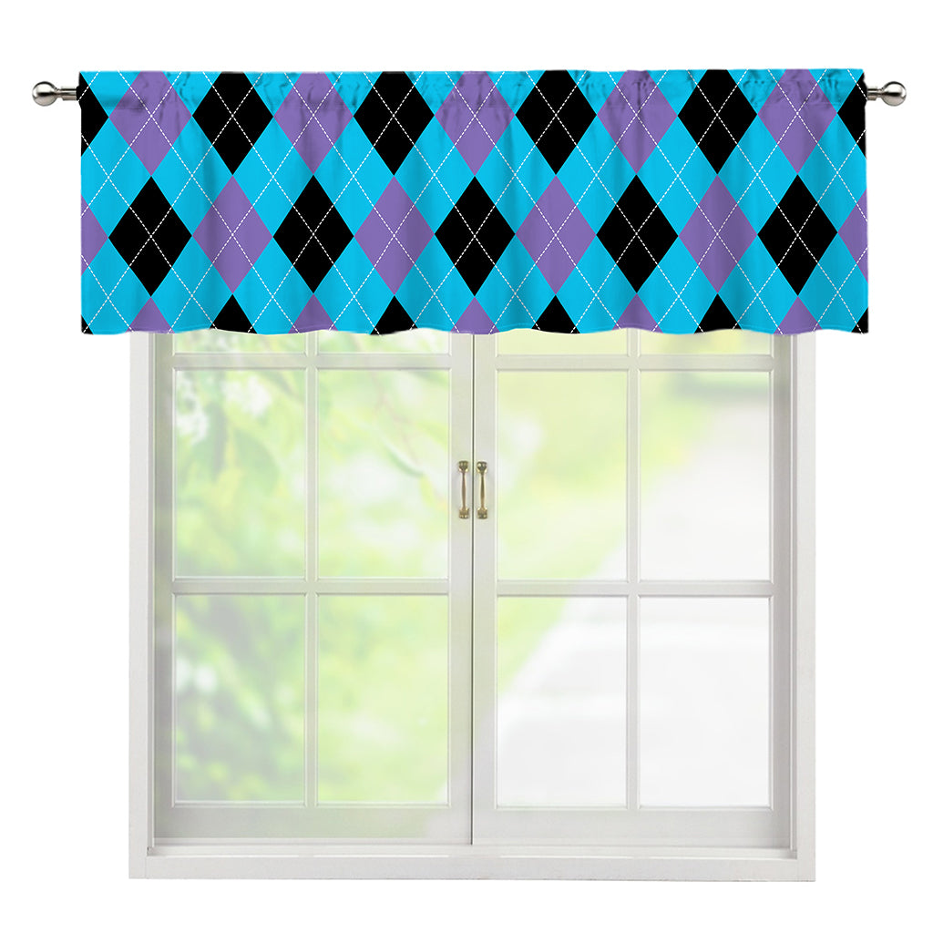 Blue Purple And Black Argyle Print Window Valance