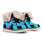 Blue Purple And Black Argyle Print Winter Boots