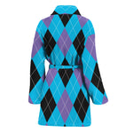 Blue Purple And Black Argyle Print Women's Bathrobe