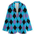 Blue Purple And Black Argyle Print Women's Blazer