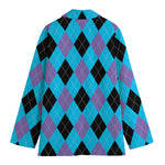 Blue Purple And Black Argyle Print Women's Blazer