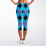 Blue Purple And Black Argyle Print Women's Capri Leggings