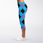 Blue Purple And Black Argyle Print Women's Capri Leggings