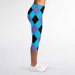 Blue Purple And Black Argyle Print Women's Capri Leggings