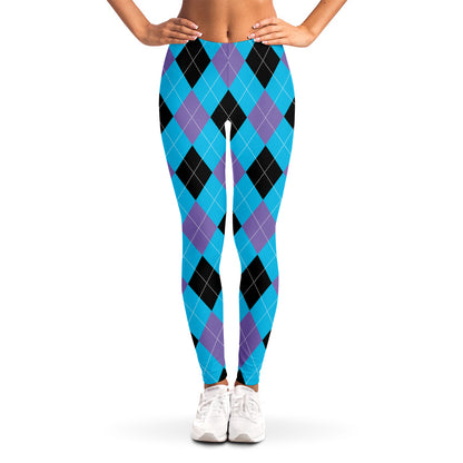 Blue Purple And Black Argyle Print Women's Leggings