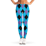 Blue Purple And Black Argyle Print Women's Leggings