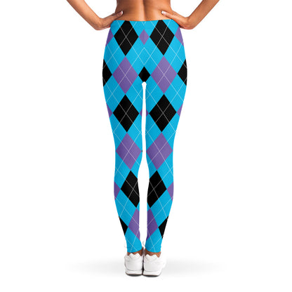 Blue Purple And Black Argyle Print Women's Leggings
