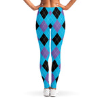 Blue Purple And Black Argyle Print Women's Leggings
