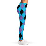 Blue Purple And Black Argyle Print Women's Leggings
