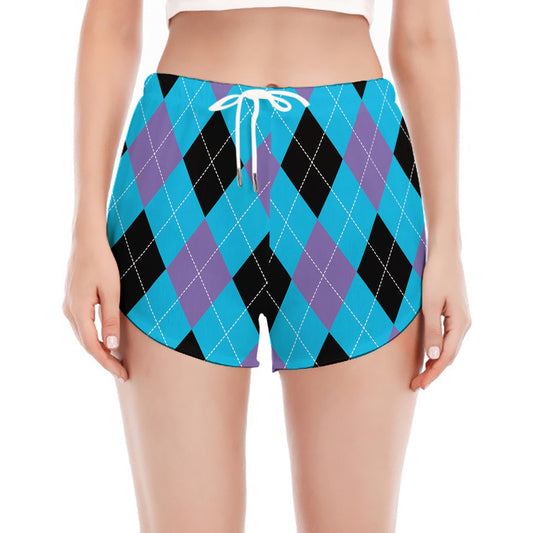 Blue Purple And Black Argyle Print Women's Split Running Shorts