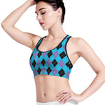 Blue Purple And Black Argyle Print Women's Sports Bra