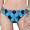 Blue Purple And Black Argyle Print Women's Thong