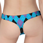 Blue Purple And Black Argyle Print Women's Thong