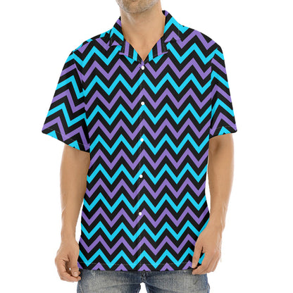 Blue Purple And Black Chevron Print Aloha Shirt
