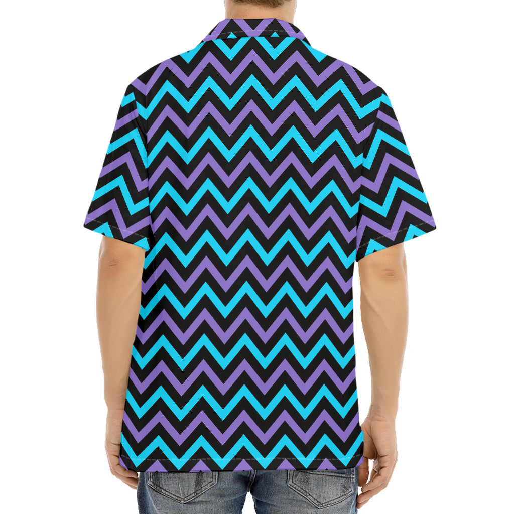 Blue Purple And Black Chevron Print Aloha Shirt