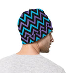 Blue Purple And Black Chevron Print Beanie