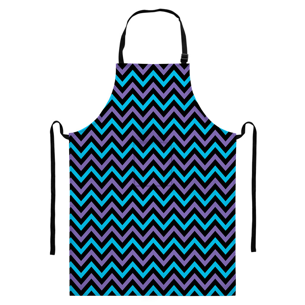 Blue Purple And Black Chevron Print Bib Apron With Pocket