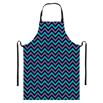 Blue Purple And Black Chevron Print Bib Apron With Pocket