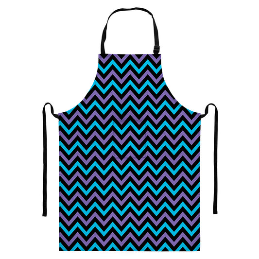Blue Purple And Black Chevron Print Bib Apron With Pocket