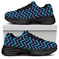 Blue Purple And Black Chevron Print Black Chunky Shoes
