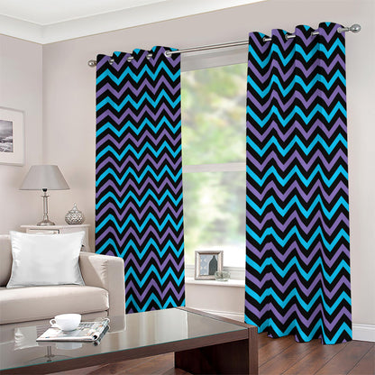 Blue Purple And Black Chevron Print Blackout Grommet Curtains