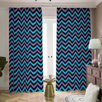 Blue Purple And Black Chevron Print Blackout Pencil Pleat Curtains