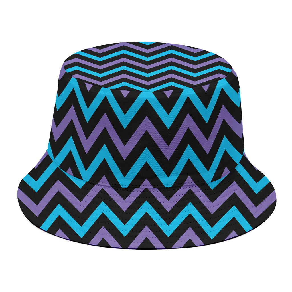 Blue Purple And Black Chevron Print Bucket Hat