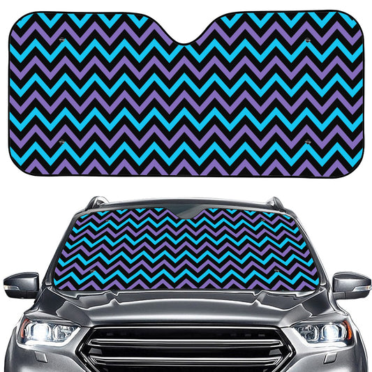 Blue Purple And Black Chevron Print Car Windshield Sun Shade
