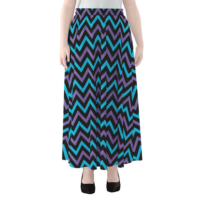 Blue Purple And Black Chevron Print Chiffon Maxi Skirt