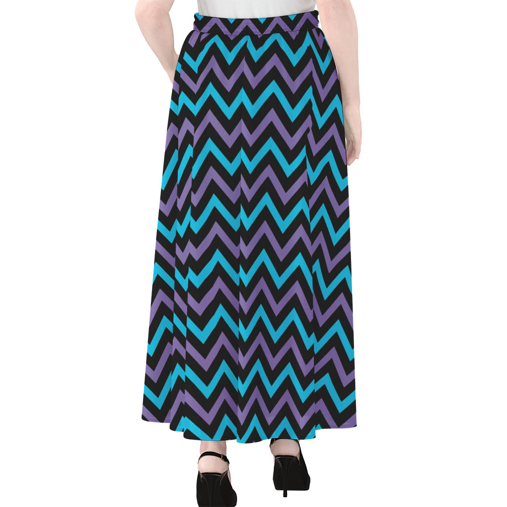 Blue Purple And Black Chevron Print Chiffon Maxi Skirt