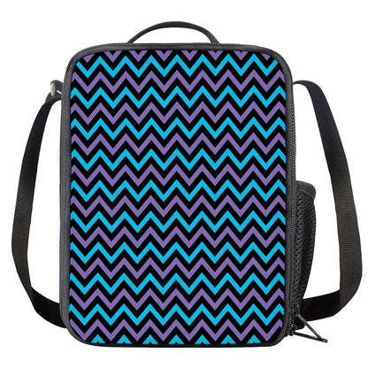 Blue Purple And Black Chevron Print Crossbody Lunch Bag