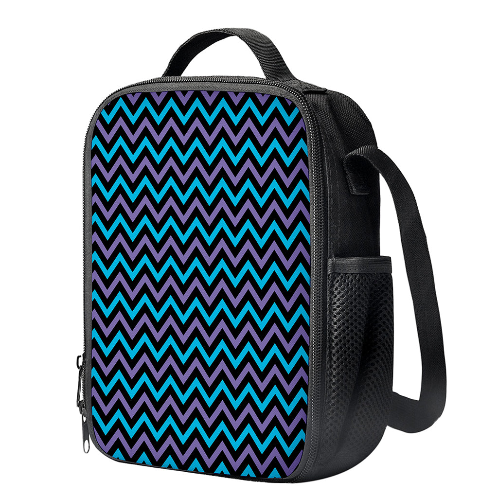 Blue Purple And Black Chevron Print Crossbody Lunch Bag